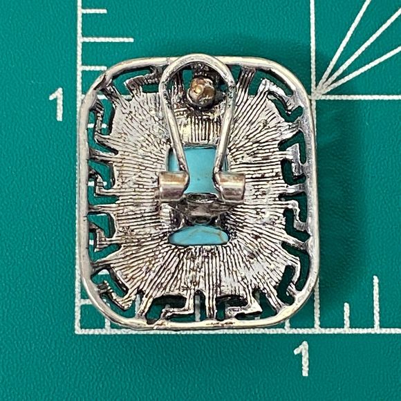 Southwest Style Earrings & Ring Faux Turquoise Stones Rhinestones Silver Frame - Picture 9 of 15